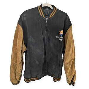 VTG Salt Lake City Utah Winter Olympics 2002 Bomber Jacket Suede 3XL Tall